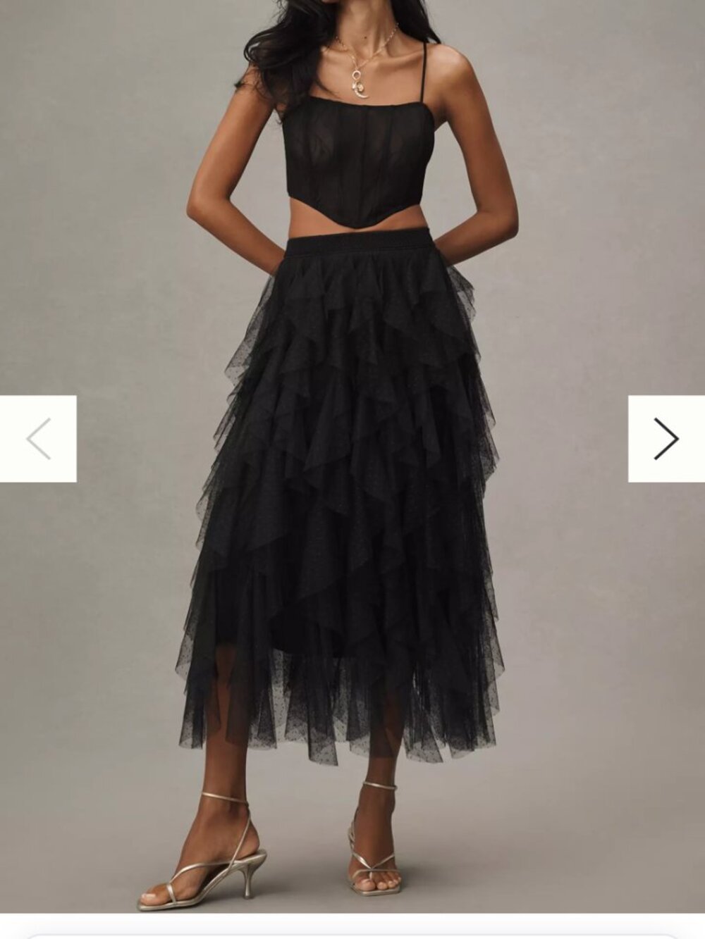 Anthropologie Ruffled Tiered Midi Skirt In Black, Size XXSmall, NWT